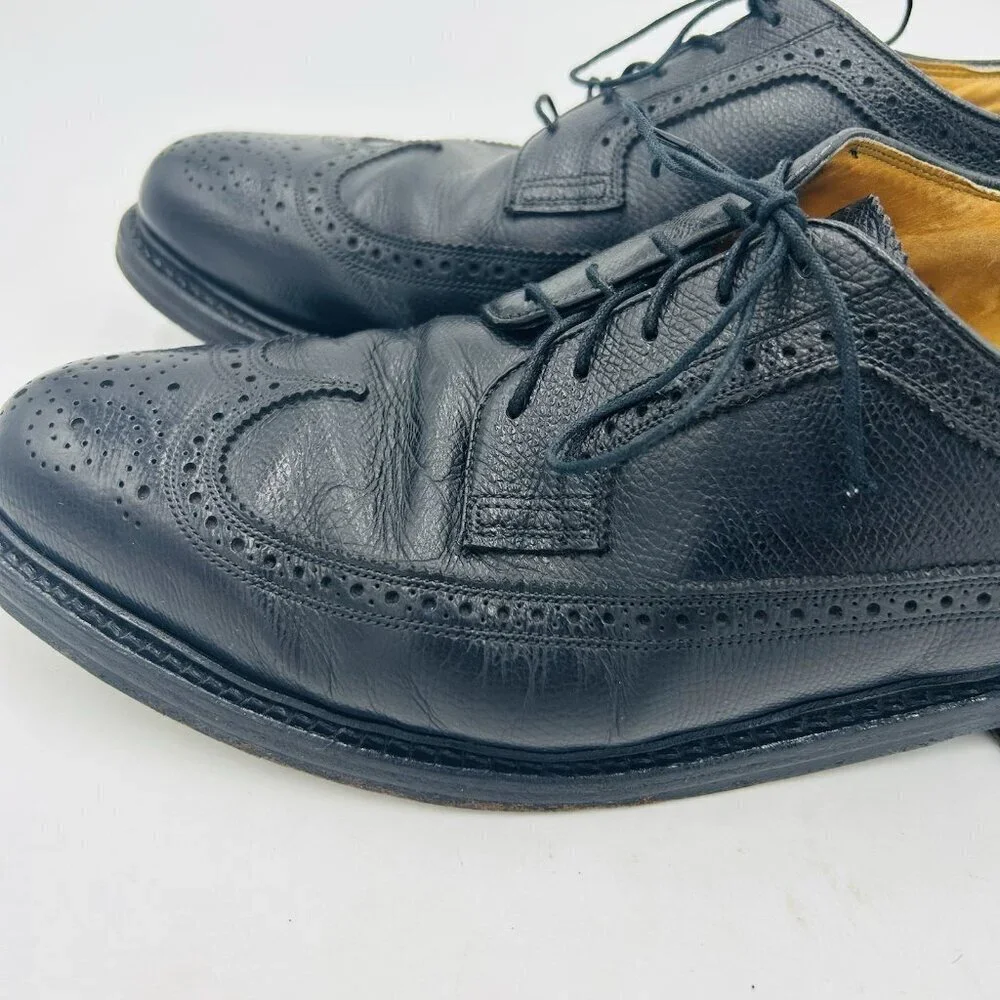 Vintage Florsheim Imperial 96624 Black Longwing Leather 5 Nail Shoes Sz 10.5 D